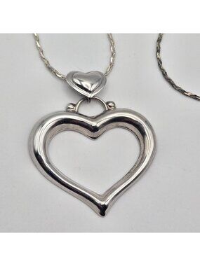 Vintage 925 Sterling Silver Open Heart Pendant Necklace 18" ATI Mexico 12g